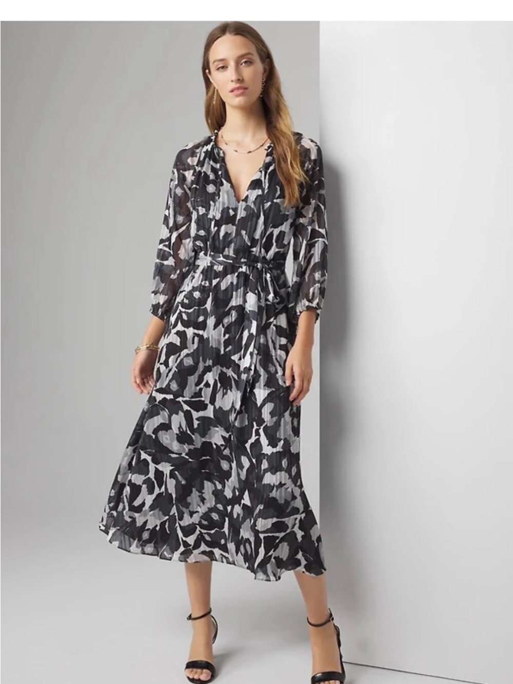 WHBM Chiffon Lurex Floral Maxi Dress Small